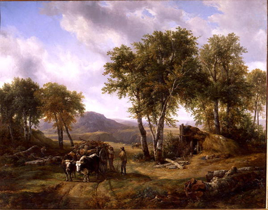 Woodcutters Leaving the Forest at Millau, 1832 (oil on canvas)