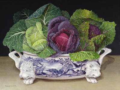 Cabbages in Lion Container, 1999 (acrylic on board)