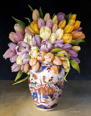 Tulips in Imari vase, 1998 (acrylic on board)