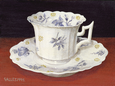 Cup and saucer with blue flower sprigs, 1995 (acrylic on board)