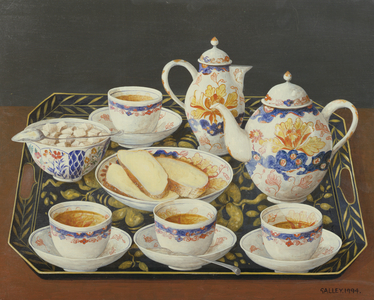 Tea for four with buttered bread I, 1994 (acrylic on board)