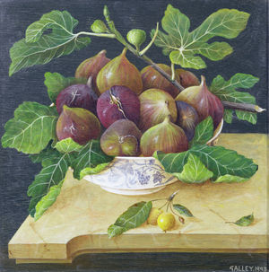 Figs in bowl on a marble ledge, 1993 (acrylic on board)