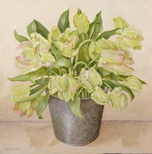 Parrot tulips in Metal Pot, 2000 (acrylic on board)