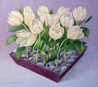 Tulips with Pebbles (acrylic on board)
