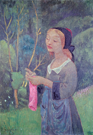 Young Girl with a Pink Stocking or Young Breton Knitting, 1920 (oil on canvas)