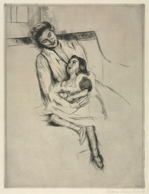 Reine and Margot Seated on a Sofa, c. 1902 (drypoint)
