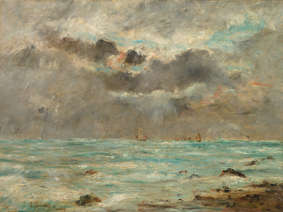 The Coast at Trouville, c.1865-1900 (oil on fabric)