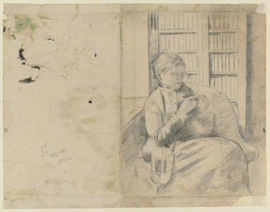 Knitting in the Library (recto); Knitting in the Library (verso), c. 1881 (graphite)