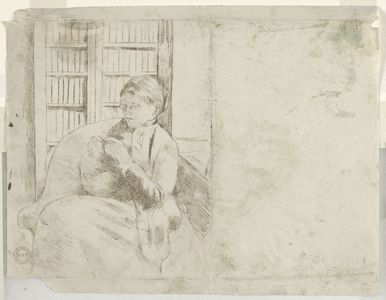 Knitting in the Library (verso), c. 1881 (soft ground lines transferred from etching plate)