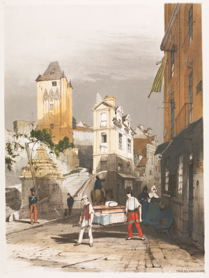 Tour de Remy, Dieppe, 1839 (colour lithograph with hand coloring)