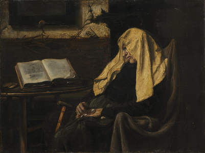 Old Woman Asleep, mid 19th century (oil on fabric)