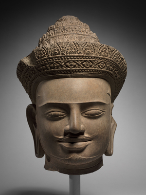 Head of a Deity or a Deified King, mid 900s (sandstone)