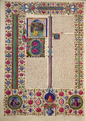 Fol.87v Opening of the Book of the Prophet Hosea (a minor prophet who preaches against idolatrous Jews), from the Borso d'Este Bible. Vol 2 (vellum)