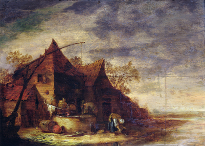 Woman in Front of a Cottage (oil on canvas)