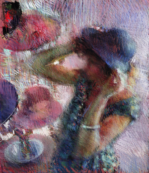 Trying on Hats (pastel on paper)