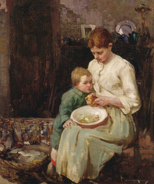 Preparing the Meal (oil on canvas)