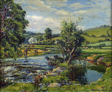 Fishing on the River, 1949 (oil on canvas)