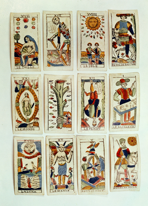Selection of tarot cards, French, 19th century
