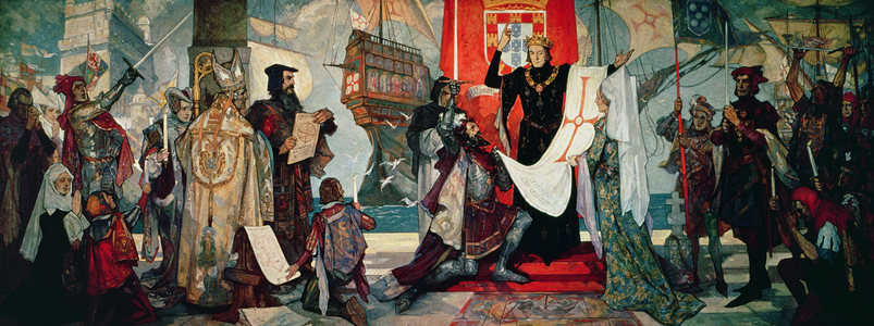 "Departure for the Cape", King Manuel I of Portugal blessing Vasco da Gama and his expedition, c.1935