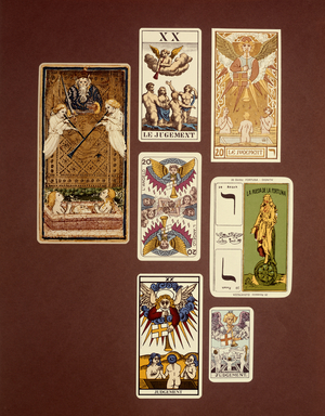 XX Judgement, seven tarot cards from different packs