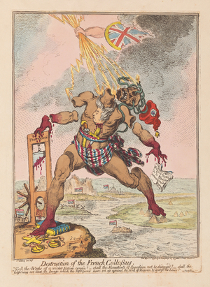 Destruction of the French Collossus, pub. 1798 (hand coloured engraving)