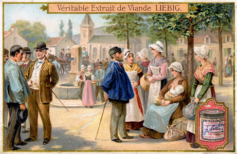 Agriculture. Labour council. The "hiring" (recruitment) of domestic workers in the Charolais country (France). People waiting in the marketplace to be hired by rich farmers. Imagery, France, c.1900.
