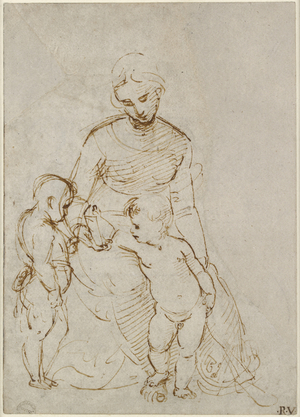 Recto: The Virgin and Child with St John (The Madonna del Cardellino), WA1846.160 (pen & brown ink over blind stylus, some traces of lead or chalk)