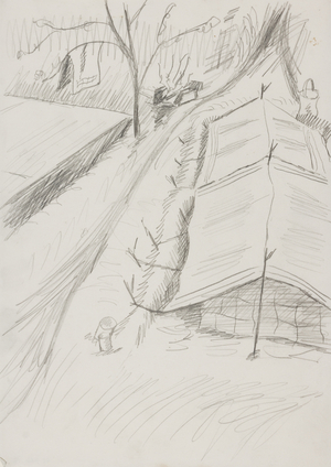 Camping on the March, 1945 (pencil on paper)