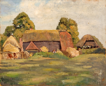 Farm Buildings (oil on plywood)