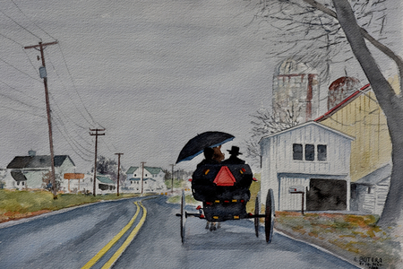 Amish Buggy,Honeywell,Pa., 2002, (watercolor)