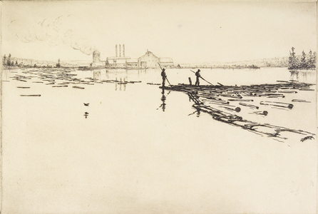 The Log Boom, c.1924 (etching)