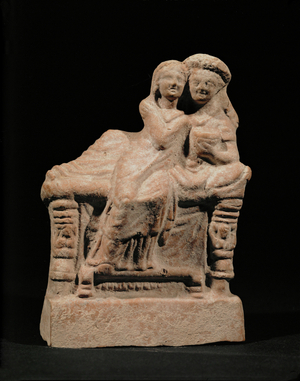 Couple on a sofa. Terracotta figurines from Myrina, Isle of Lemnos, Greece …