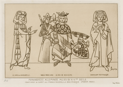 German people in the mid 14th century (engraving)
