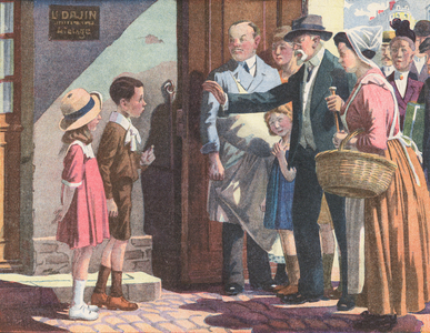 Brother and sister who defied their parents by straying too far from home while playing outdoors (colour litho)