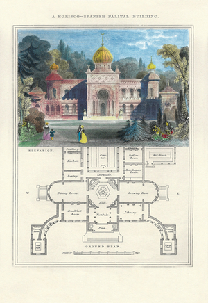 Domestic architecture : Morisco-Spanish Palital Building, 1842 (engraving)