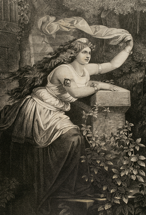 Iseult of Ireland. Engraving.