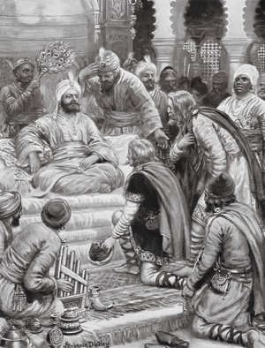 Harun al-Rashid receiving an Embassy from Charles the Great (litho)