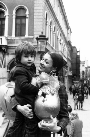 Ballerina Carla Fracci Italy With Son In Venice, Easter Egg, Italy, 1973 (photo)