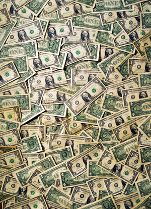 Background with 1 American Dollar bills (paper)