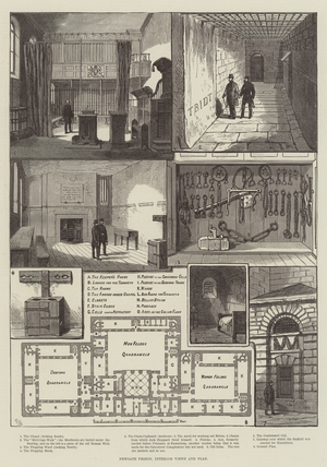 Newgate Prison, Interior Views and Plan (engraving)