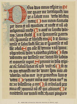 From the Liturgical Psalter printed at Mentz, 1457 (litho)