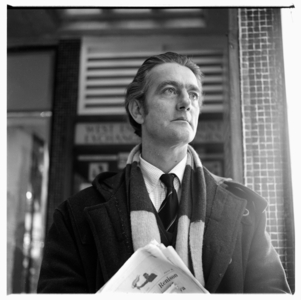 Portrait of man of unknown details, standing on Berwick Street Soho London, possibly 1962 (b/w photo)