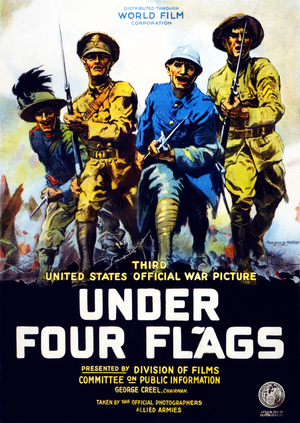Poster advertising the film 'Under Four Flags', 1917 (colour litho)