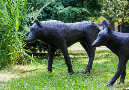 Wolf and cub (bronze with brown patina)