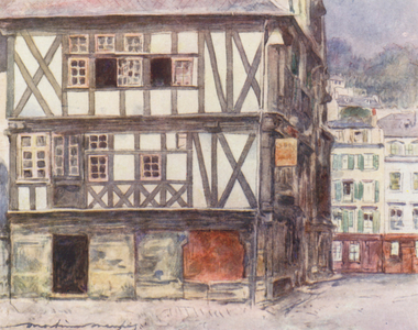 Mediaeval House at Morlaix (colour litho)