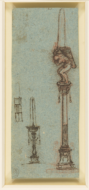 Designs for a fountain, c.1513 (red chalk, pen & ink, on blue paper)