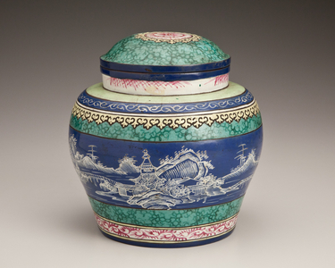 Covered vessel (earthenware, enamel, glaze)