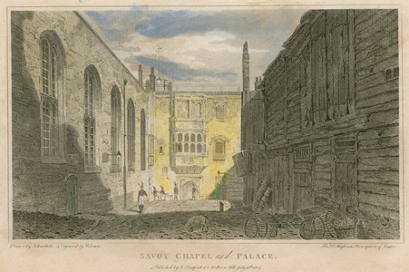 Savoy Chapel and Palace, London (coloured engraving)