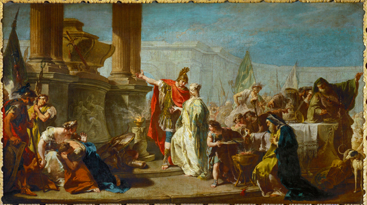 Polyxena, daughter of Priamos, king of Troy, is sacrificed in atonement to the spirit of the dead Achilles …