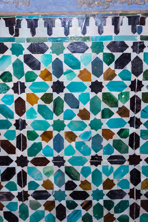 Detail of the decorative Mudejar ceramic tiling on the wall, The Mudéjar Chapel of San Bartolomé, Cordoba, Spain (photo)
